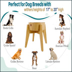 Slow Feeder Dog Bowls for Large Breed - Elevated, Raised 12-inch High - Bamboo Bowl with [60-oz Cap] Stainless Steel Inner Dish, Slow Feeding Insert Pad and Single Stand