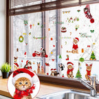 Christmas Window Clings Cat Dog Stickers for Window Glass, 290 PCS 18 Sheets Xmas Decals Decorations Christmas Cat Tree Bells Decals for Holiday Party(Dog and Cat)