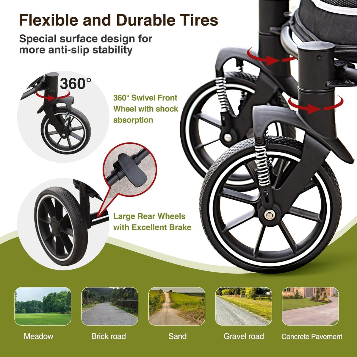 Dog Stroller for Medium/Large Dogs One-Click Folding, Extra Large Pet Stroller for 2 Dogs with Storage Pocket & Shock Absorption, Up to 130 lbs, Red