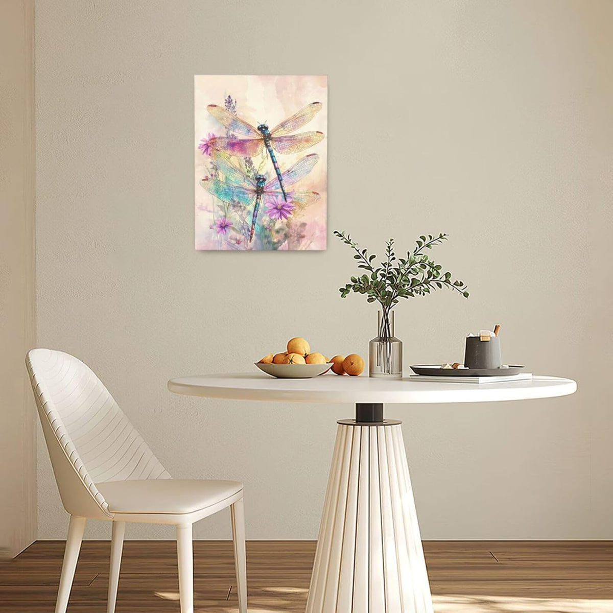 Dragonfly Bathroom Pictures Wall Art, Floral Bathroom Wall Decor, Framed Painting Canvas Artwork for Bedroom Living Room Decorations 16"L x 12"W