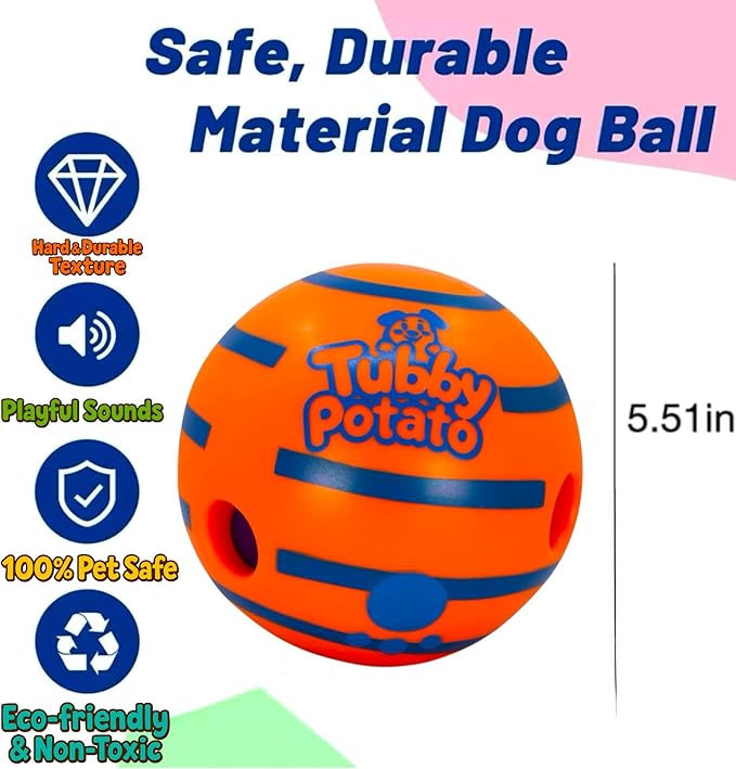 Tubby Potato™ Tater Tumbler Sound Ball – Interactive Dog Toy for All Breeds & Sizes | Durable, Makes Fun Sounds When Rolled or Shaken, Ball for Small, Medium & Large Dogs - 5.5 Inches, Orange
