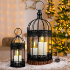 Sliner 4 Pcs Bird Cage Decorative Candle Holder Vintage Candle Holder Cage Lanterns Model for Modern Table House Home Decoration(Black)
