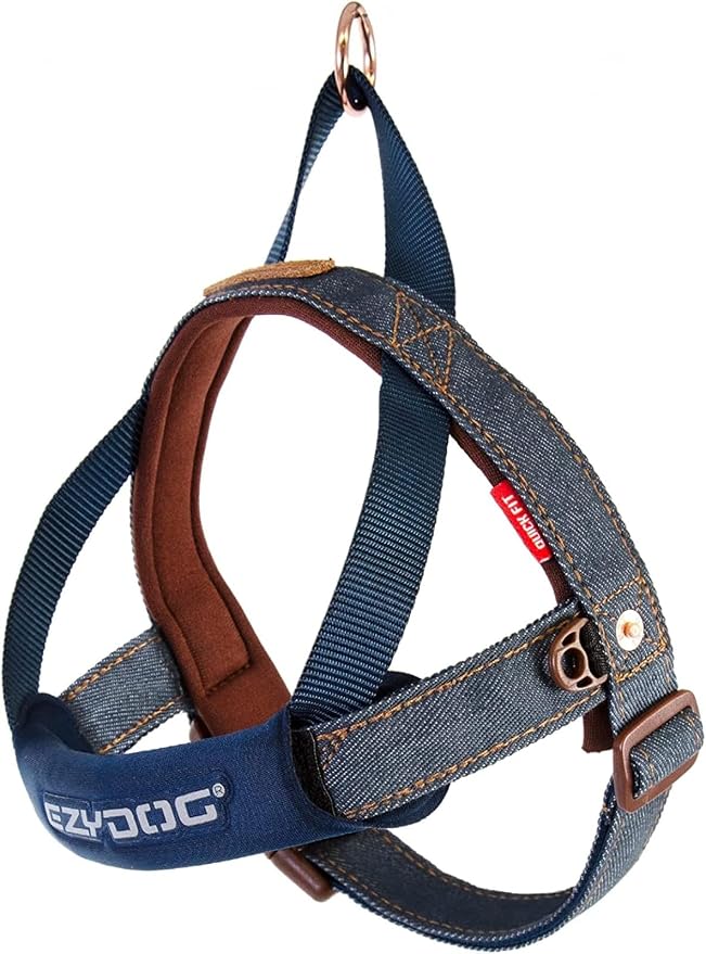 EzyDog Quick Fit Dog Harness, Soft Neoprene Padding - Medium, Denim | Fast One-Click Buckle, Adjustable Fit, Strong Reinforced Materials, Reflective Stitching, No Pull Dog Harness, Easy Walking