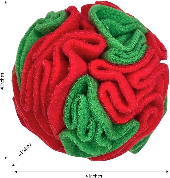 Glory To Dog Puppy and Small Breed Snuffle Interactive Foraging Dog Puzzle Ball Toy Christmas Green and Red