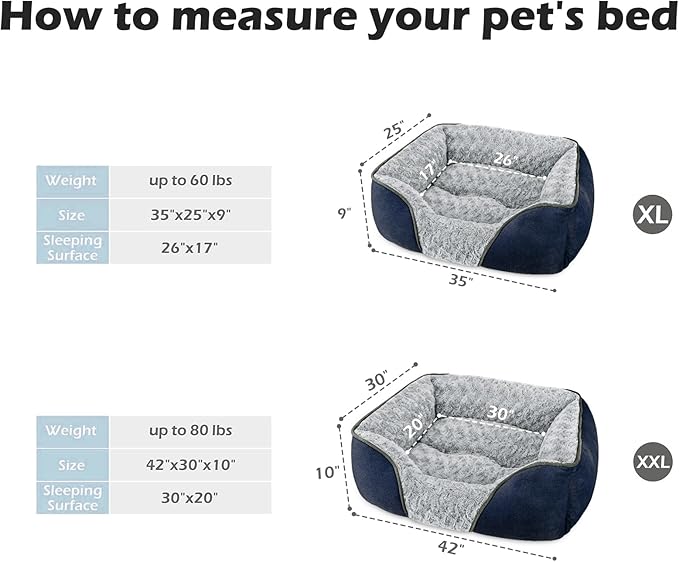 INVENHO XX-Large Dog Bed Rectangle Washable Orthopedic Soft Calming Sleeping Durable Pet Cuddler with Anti-Slip Bottom