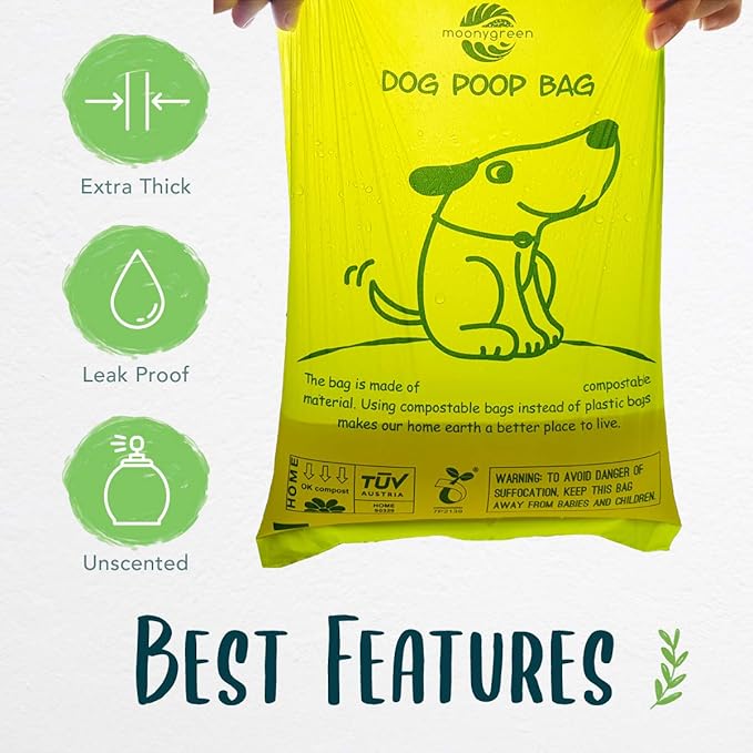 60 Count Compostable Dog Poop Bags, Extra Thick, Leak Proof, Unscented, Eco-Friendly, 9 x 13 Inches