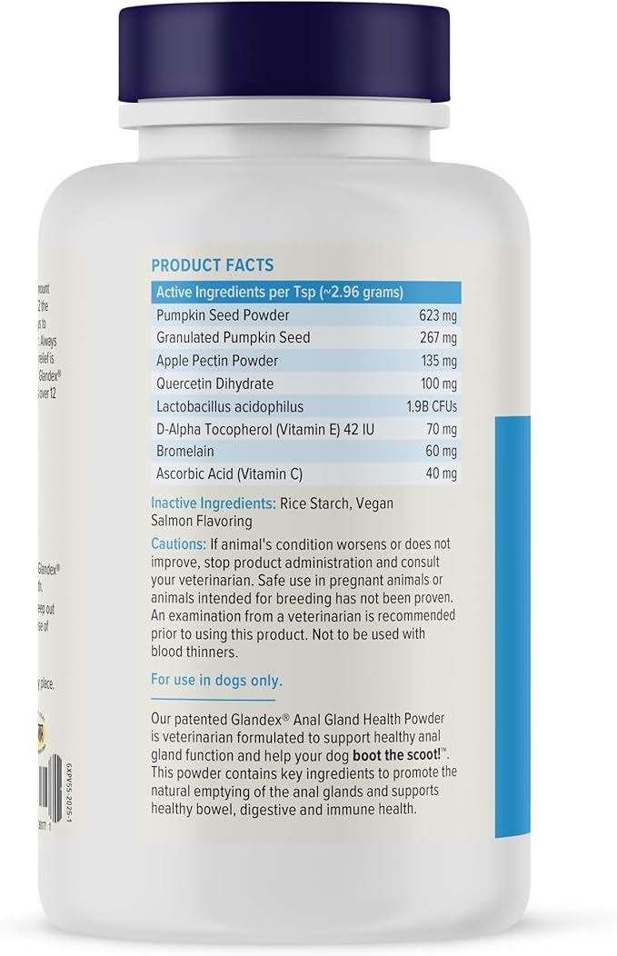 Vetnique Glandex Dog Fiber Supplement Powder for Anal Gland Health with Pumpkin, Digestive Enzymes & Probiotics - Vet Recommended (Regular or Advanced Strength) - Boot The Scoot (5.5 oz, Salmon)