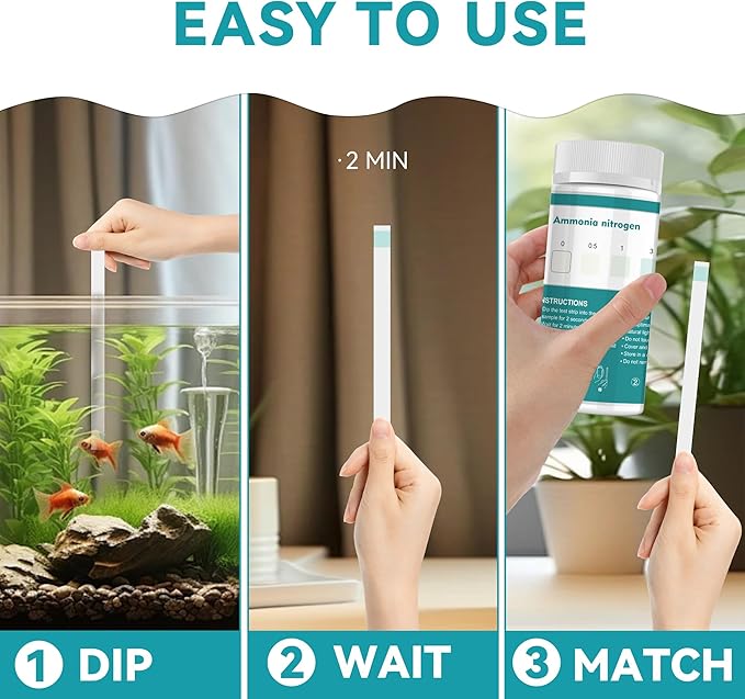 Ammonia Test Strips,60 Strips Aquarium Test Kit for Fish Tanks & Ponds, Quick & Accurate Freshwater Saltwater Testing Strips