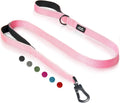 TwoEar 5FT 1IN Strong Pink Dog Leash with 2 Padded Handles, Traffic Handle Extra Control, Comfortable Soft Dual Handle, Auto Lock Hook, Reflective Walking Lead for Small Medium and Large Dogs