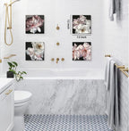 Yxbhhym Floral Canvas Wall Art White Flowers Wall Picturs Prints Pink Florals Artwork for Wall Décor Painting Poster for Bathroom Art Living Room Decor-Framed Wall Art -12x12inches x 4 pcs