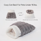 Cat Sleeping Bag 4 in 1 Function Snuggle Bag Blanket Mat Cozy Soft Warm & Washable (Small Cats) Cave Grey 21 × 17 Inch