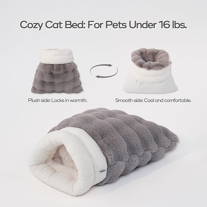 Cat Sleeping Bag 4 in 1 Function Snuggle Bag Blanket Mat Cozy Soft Warm & Washable (Small Cats) Cave Grey 21 × 17 Inch