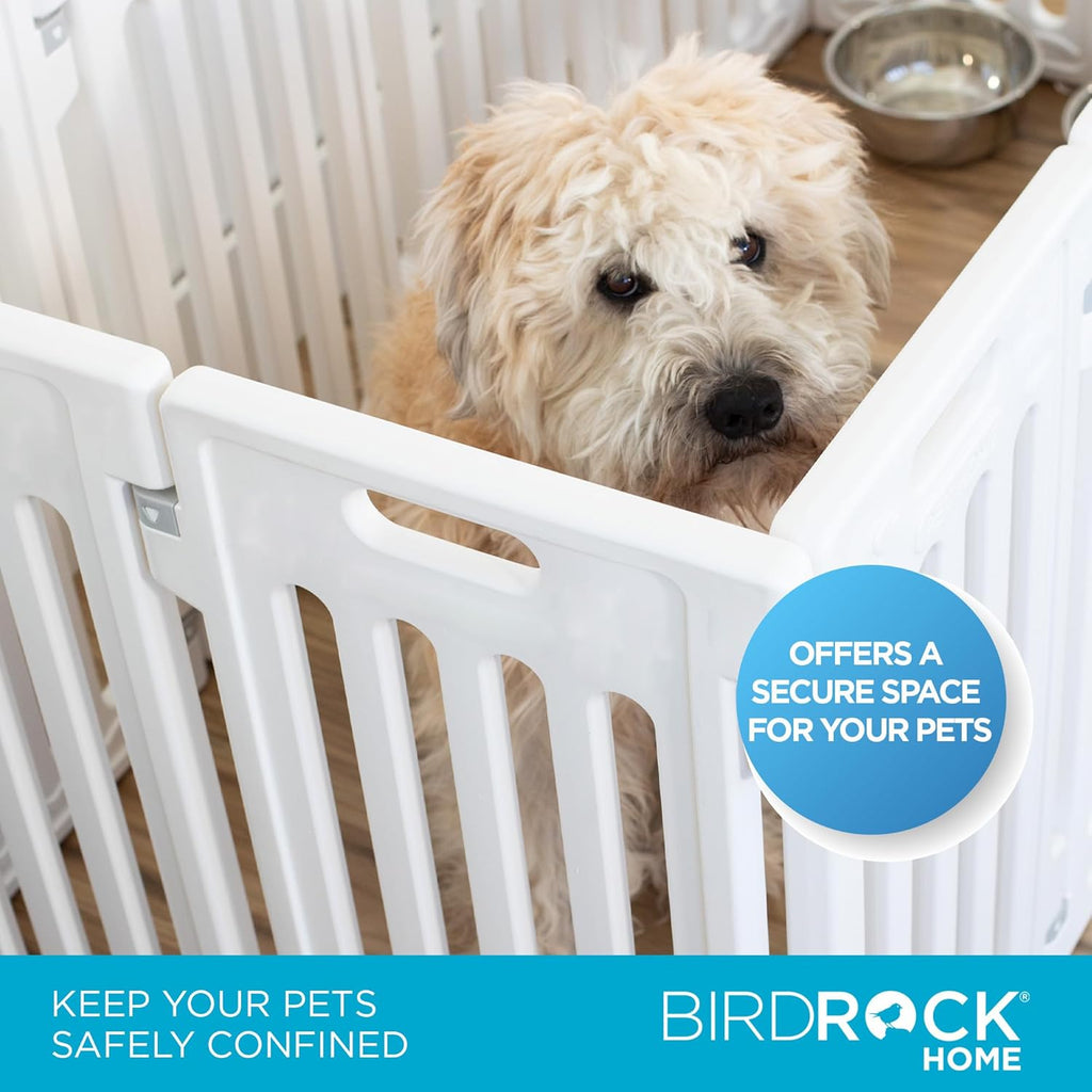 BIRDROCK HOME Dog Playpen w/Door, 8 Panel, 25.6in H | Strong Plastic, Non-Slip Puppy Playpen, Secure Pet Gate | Indoor Outdoor Fence | Configurable Panels | Small Pets - White
