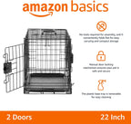 Amazon Basics Durable,Foldable Metal Wire Dog Crate with Tray, Double Door, Divider, 22 x 13 x 16 in, Black