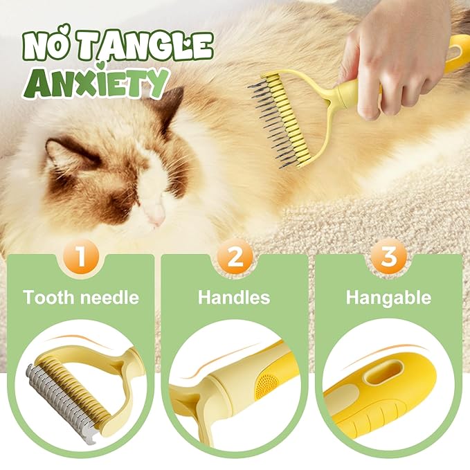 Double-Sided Pet Grooming Brush for Dogs and Cats, 2026 New Dog Deshedding Brush, Dematting Comb Removes Tangles Knots and Loose Fur, Ergonomic Pet Grooming Tool (White*2)