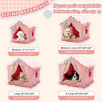Indoor Dog House with Frame,Cute Dog Tent Bed with Cover Cave,Pink | Breathable,Washable,and Foldable House, Suitable for 8-16 Lb Puppy and Cats, Medium (17"×17"×17"),Inside Dog House