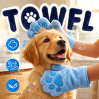 Paw Bathing Towel for Cats Puppy, Machine-Washable Reusable Pet Grooming Towel - Soft, Absorbent Quick-Dry Bath Mitt for Dirt Odor Removal, Daily Care & Travel (Blue)