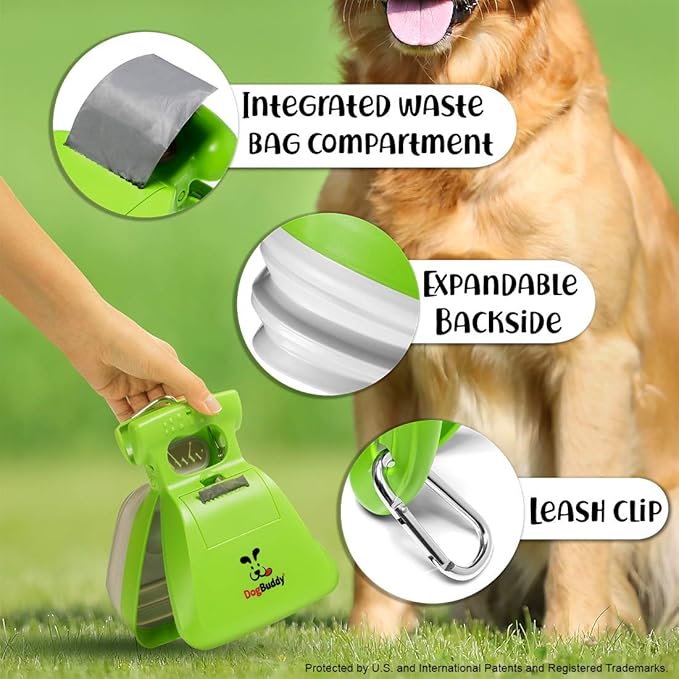 DogBuddy Pooper Scooper, Portable Dog Pooper Scooper, Poop Scooper for Small and Large Dogs, Pooper Scooper With Bag Attachment, Leash Clip and Dog Waste Bags Included (Medium, Mist)