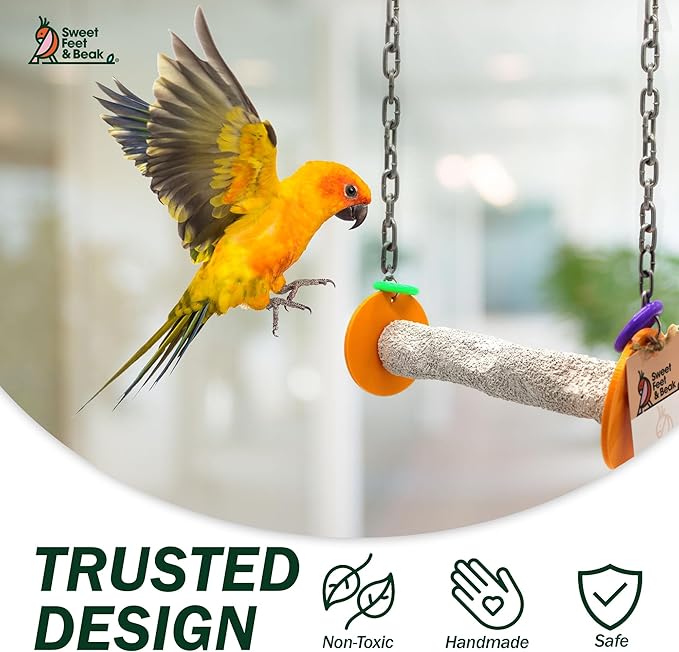 Sweet Feet and Beak Roll Bird Swing - Perch Bird Toys Trims Nails and Beaks, Safe and Non-Toxic Bird Cage Accessories for Small and Large Birds, Swinging Toys Birds Will Love, XL 11 Inches - Blue