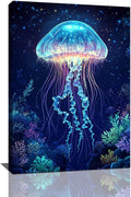 Ocean Jellyfish Wall Art Canvas Coral Fish Wall Decor Prints Framed Painting Underwater Pictures Gifts Artwork for Bathroom Living Dining 16"x24"