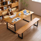 "Durable Solid Wood Top Bench with Sturdy Metal Legs – Versatile Dining & Office Seating - Multi-Size Options Ideal for Living Room, Dining Room, and Home Office" (dark yellowbench, 78.74in)