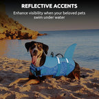 Shark Dog Life Jacket - High Buoyant Swimming Vest, Adjustable Easy-On for Small, Medium, Large Dogs (Blue, XL)