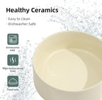 Ceramic Elevated Cat Food and Water Bowl, Kitty Bowl, Raised Cat Dish, Pet Feeder (5.1 in, 2 x Beige + Stand)