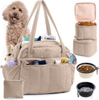 Dog Travel Bag for Supplies, Airline Approved Pet Travel Organizer with 2 Food Containers & Collapsible Bowls, Large Capacity Dogs Tote Bag for Weekend, Stylish Dog Mom Gift for Pet Lovers