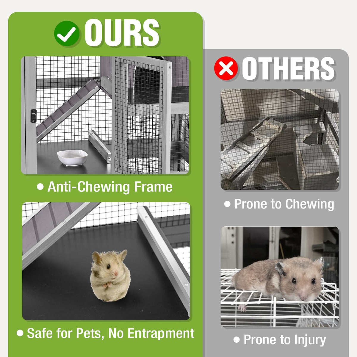 Large Ferret Cage, Chinchilla Cage with 5 Levels, Wooden Guinea Pig Cages with Wheels, Small Animal Cages with Ramp, Hideout, Pull Out Tray, for Rat, Hamster, Hedgehog