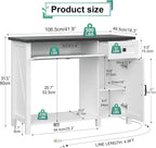 40 Gallon Aquarium Stand With Charging Station, Farmhouse Fish Tank Stand, Reptile Tank Stand Terrarium Stand with Drawer and Cabinet Storage, Sturdy Heavy Duty 41.9"×18.3" Tabletop - White
