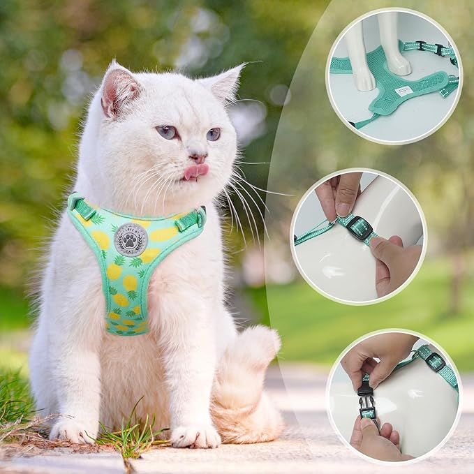 BEAUTYZOO Cat Harness and Leash Set Escape Proof, Small Cat Vest Harness for Walking, Adjustable Step in Kitten Harnesses for Travel, Soft Lightweight Outdoor Cute Kitten Harnesses, Pineapple S
