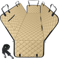 Waterproof Dog Car Seat Cover for Back Seat - Durable, Scratch Proof Pet Hammock with Nonslip Design & Storage Pockets, Fits Cars, SUVs, Trucks - L, Khaki/Black