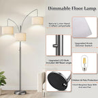 Nintiue Dimmable Floor Lamp - 3 Lights Brushed Nickel Arc Floor Lamps for Living Room,1000LM Modern Tall Standing Lamp with White Shades,Mid Century Tree Floor Lamp for Bedroom,3 LED Bulbs Included