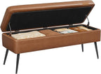 VASAGLE EKHO Collection - Storage Ottoman Bench, Entryway Bedroom Bench, 15 Gallons, Synthetic Leather with Stitching, Mid-Century Modern, Safety Hinges, Loads 660 lb, Caramel Brown ULOM074K01