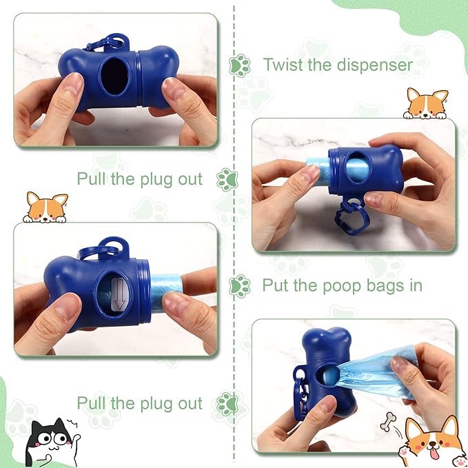 80 Pcs Dog Poop Bag Dispenser with Disposal Dog Waste Bags Bulk Dispensers Puppy Dog Poop Bag Holder with Clips for Doggy, 9 Colors (Bone Shape)