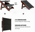 MEWANG Wooden Pet Stairs/Pet Steps - 2-in-1 Foldable Stairs & Ramp for Beds and Cars - Portable Dog/Cat Ladder Up to 110 Pounds