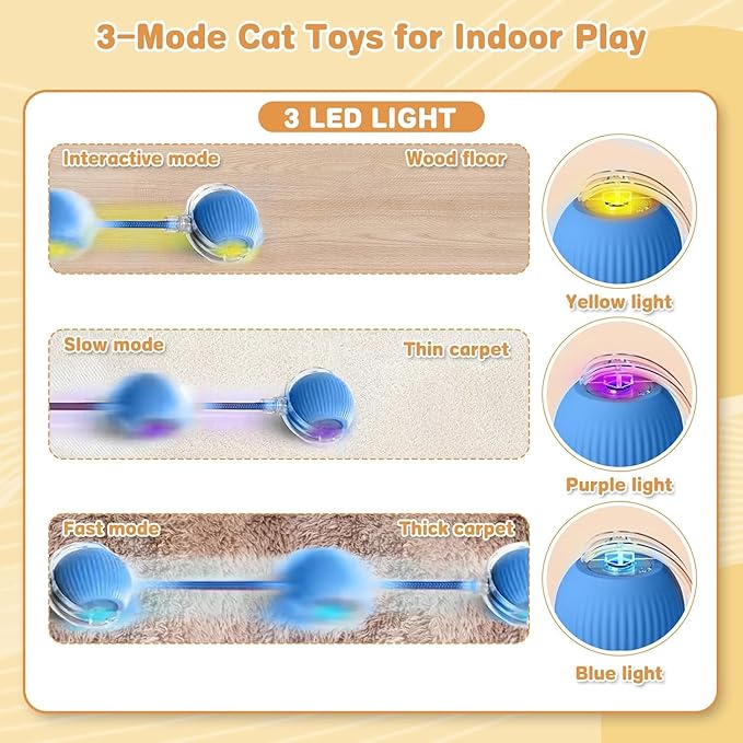 Interactive Cat Toy,Electric Dog BallToy,Cat Toys for Indoor Cats,Chewie Viral Dog Ball,Adjustable Sports Rolling Toy,Electric Rolling Ball Christmas Birthday Gift for Pets.(Blue)