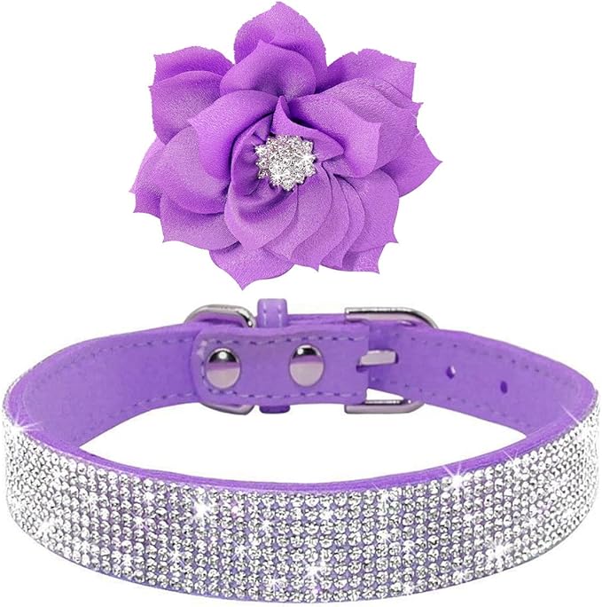 Serijoars Small Dog Collar with Rhinestone Crystal Diamond Colorful Bling Girl Puppy Cat Collars (L, Purple6)
