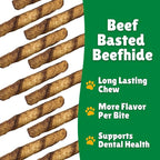 Lucky Premium Treats Beef Basted Rawhide – All-Natural Rawhide and Beef Dog Treats for Extra Small Dogs, Gluten Free Premium Toy Breed Dog Treats (50 Chews)