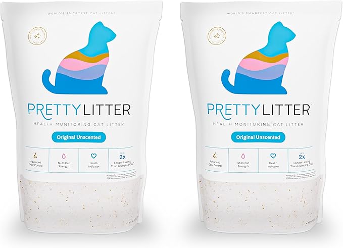 PrettyLitter Health Monitoring Cat Litter (Unscented, Non Clumping) | Lightweight & Low Tracking, Color Changing Silica Gel Crystals, Advanced Odor Control — 6 Lbs, Pack of 2 (Two Month Supply)