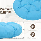 46" Giant Oversized Rattan Papasan Chair with Cushion and Frame for Adults, Fluid 360° Swivel, Waterproof, Black Frame with Blue Cushion