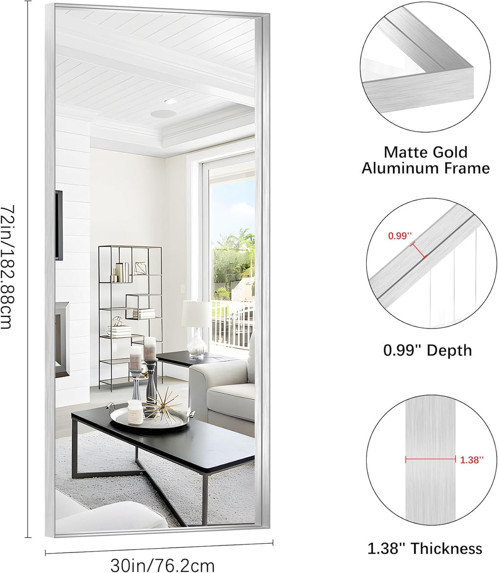 Silver Bathroom Mirror, 72x30 Inch Rectangular Deep Frame Mirror, Large Wall Mounted Bathroom Vanity Mirror Over Sink for Bedroom,Restroom, Living Room, Hangs Vertically or Horizontally