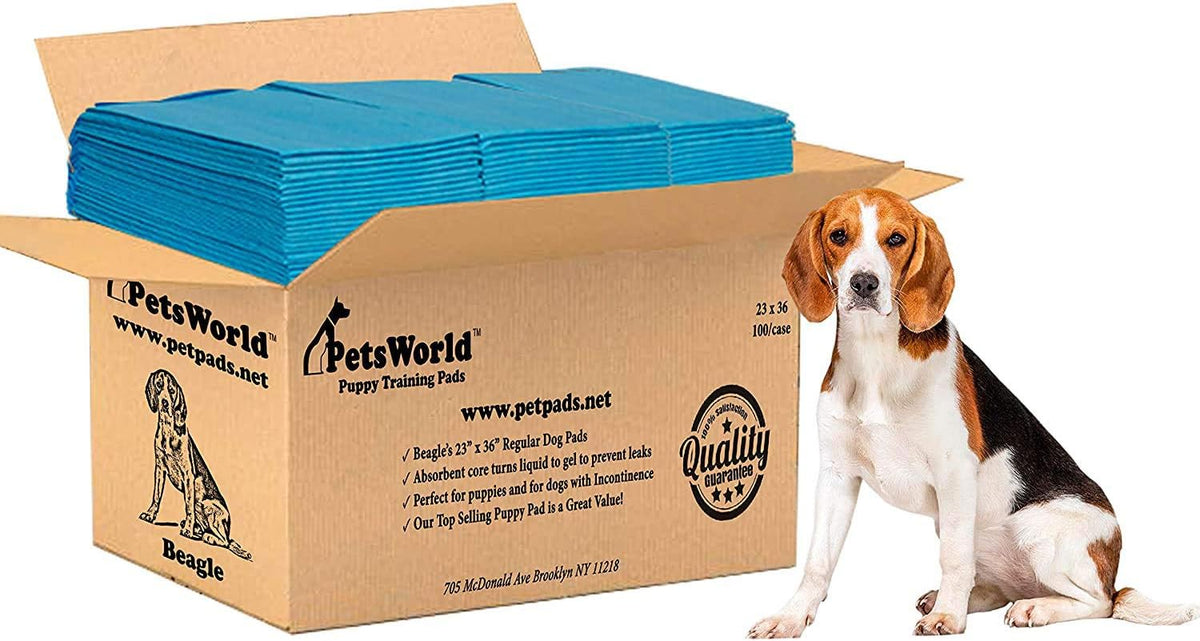 PETSWORLD Puppy Pads, 23x36 Inch, 100 Count - Puppy Pee Pads for Dogs, Tear Resistant, Economy Value, Super-Absorbent Polymer Gel Core, Perfect for Puppies, Smaller Dogs