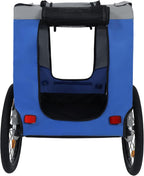 Blue-Grey Large Folding Bike Trailer for Dogs – Heavy-Duty Steel Frame, 66LB Capacity Pet Carrier for All-Terrain Cycling, Jogging & Camping Adventures!
