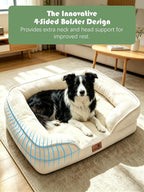 Spotted Play Orthopedic Dog Bed with Sides - Sofa Beds for Large Dogs, Supportive Foam Pet Couch Bed with Washable Removable Cover, Waterproof Lining and Non-Slip Bottom, Ivory - L