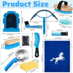 Abbylike 12 Pieces Horse Grooming Kit Racing Festival Tack Room Supplies Horse Brush Sets Equine Care Cleaning Kit Shedding Grooming Massaging Tools(Blue)