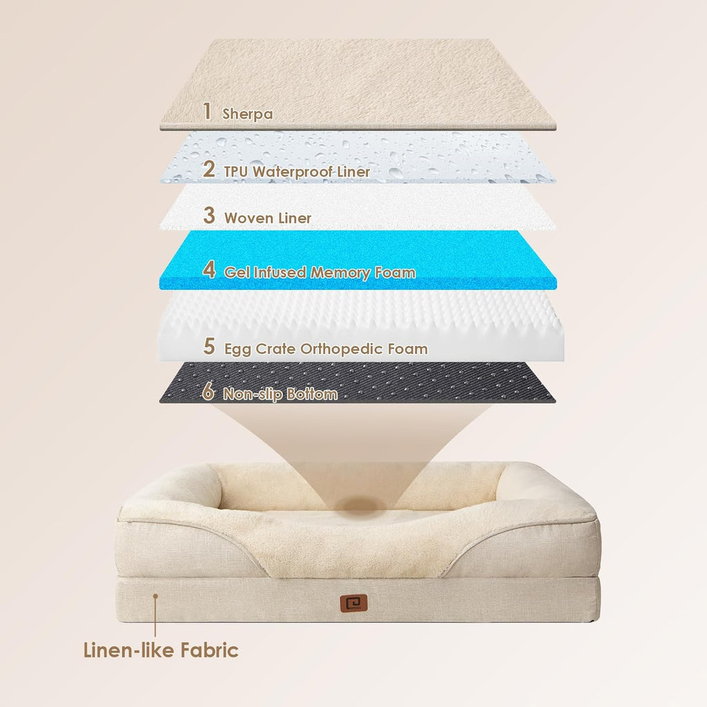 EHEYCIGA Memory Foam Dog Bed for Medium Size, Orthopedic Dog Sofa with Sides and Waterproof Liner, Washable Bolster Pet Bed Couch with Removable Cover, 30x20x6.5 Inch, Beige