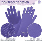 Pecute Pet Grooming Gloves, Large, Heat Resistant, Silicone Bathing and Massaging Gloves with High-Density Teeth and Enhanced Five Finger Design for Dogs and Cats, Purple