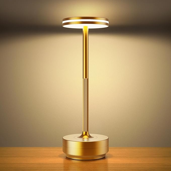 Hapfish Rechargeable Cordless Table Lamps, 5000mAh Battery Operated Lamp, 3 Color Modes, Dimmable, LED Table Lamps for Living Room,Outdoor, Dinner,Patio,Restaurant– Gold