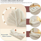 Foldable Lazy Sofa Bed with 5 Levels Adjustable Backrest, Beige | Comfy Upholstered Human Dog Bed for Adults and Pets, Lazy Floor Lounger with 2 Soft Cushions for Living Room Bedroom
